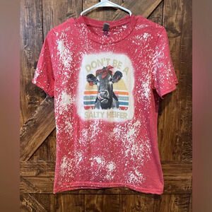 Dont Be A Salty Heifer Bleach Splatter Graphic‎ T-Shirt, Cow Tee, Small